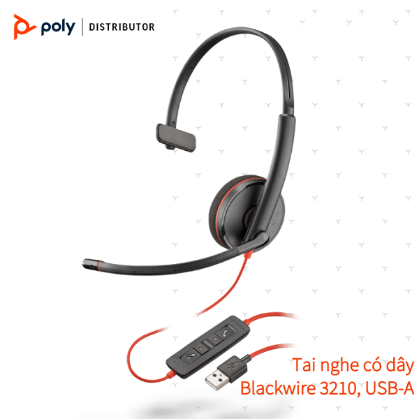 Tai nghe chụp tai có dây tích hợp Mico khử tiếng ồn Plantronics Blackwire C3210 USB Type A/C