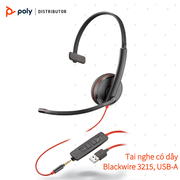Tai nghe chụp tai có dây tích hợp Mico khử tiếng ồn Plantronics Blackwire C3215 USB Type A/C