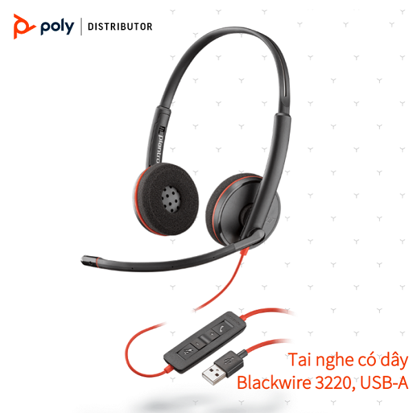 Tai nghe chụp tai có dây khử tiếng ồn hỗ trợ đàm thoại Plantronics Blackwire C3220 USB Type A/C