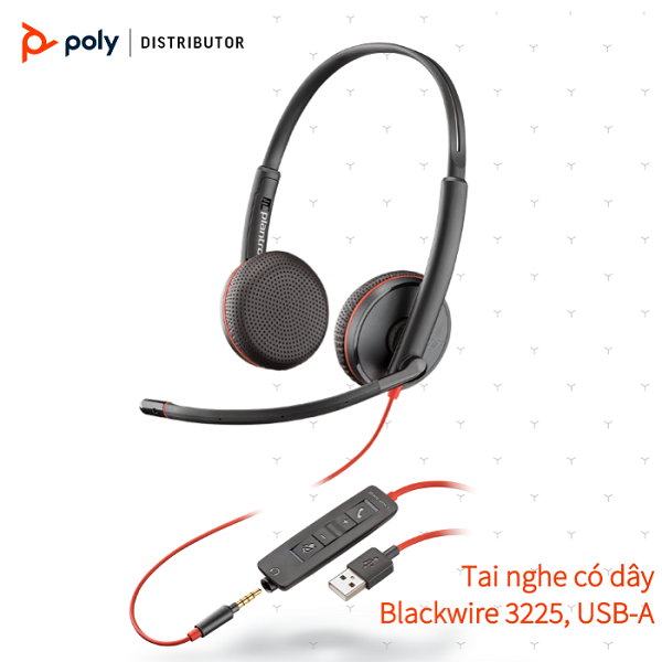 Tai nghe chụp tai có dây tích hợp Mico khử tiếng ồn Plantronics Blackwire C3225 USB Type A/C 