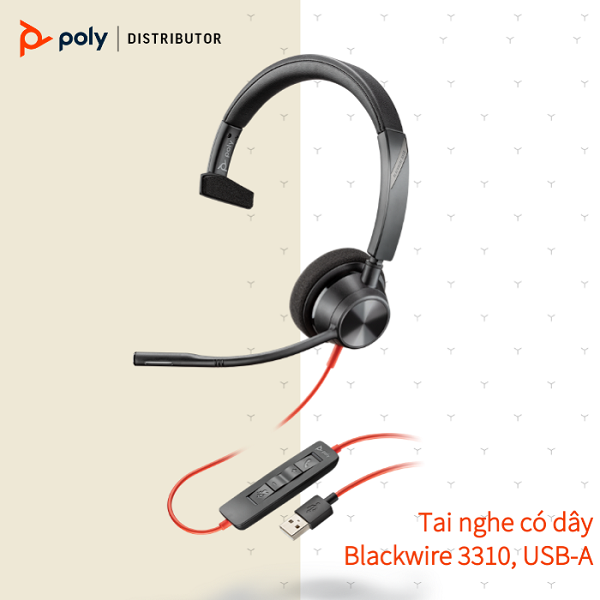 Tai nghe chụp tai có dây tích hợp Mico khử tiếng ồn Plantronics Blackwire  3310 USB Type A/C