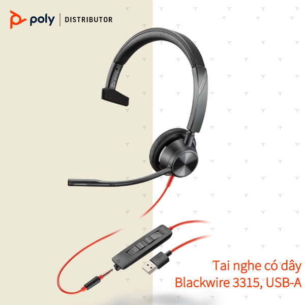 Tai nghe chụp tai có dây tích hợp Mico khử tiếng ồn Plantronics Blackwire 3315 USB Type A/C