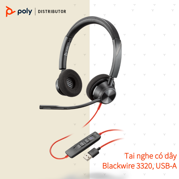 Tai nghe chụp tai có dây tích hợp Mico khử tiếng ồn Plantronics Blackwire 3320 USB Type A/C