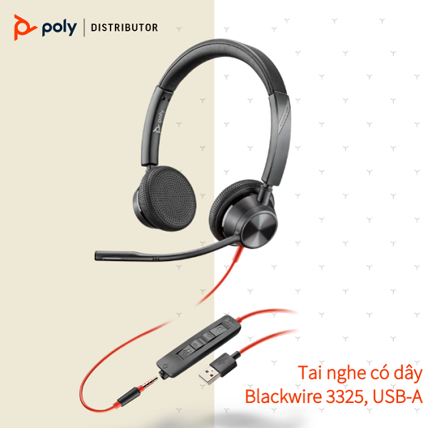 Tai nghe chụp tai có dây tích hợp Mico khử tiếng ồn Plantronics Blackwire 3325 USB Type A/C