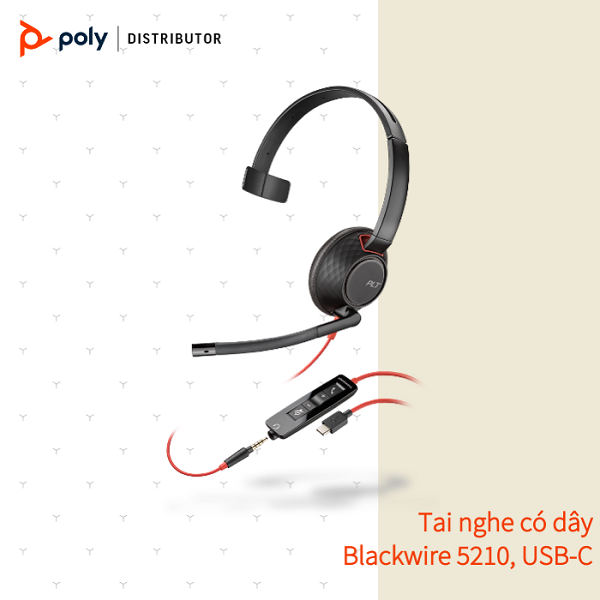 Tai nghe chụp tai có dây tích hợp Mico khử tiếng ồn Plantronics Blackwire 5210 USB Type A/C