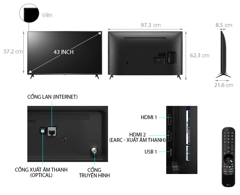 Smart Tivi LG 43UP7550PTC 4K 43 inch Mẫu 2021 – Chính hãng