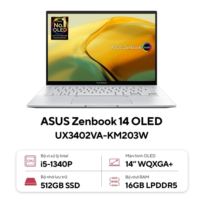 Laptop Asus Zenbook 14 OLED UX3402VA-KM203W 90NB10G6-M00970 (Intel Core I5-1340P | 16GB | 512GB | Intel Iris Xe | 14 inch OLED WQXGA+ | Win 11 | Bạc)