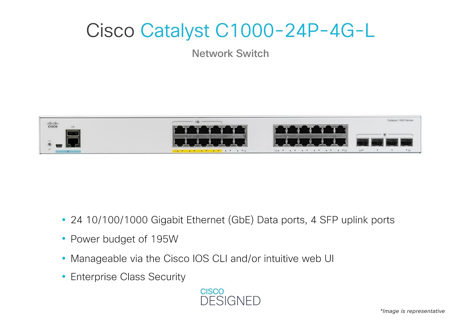 C1000-24P-4G-L Switch Cisco Catalyst 1000 24port GE, POE, 4x1G SFP