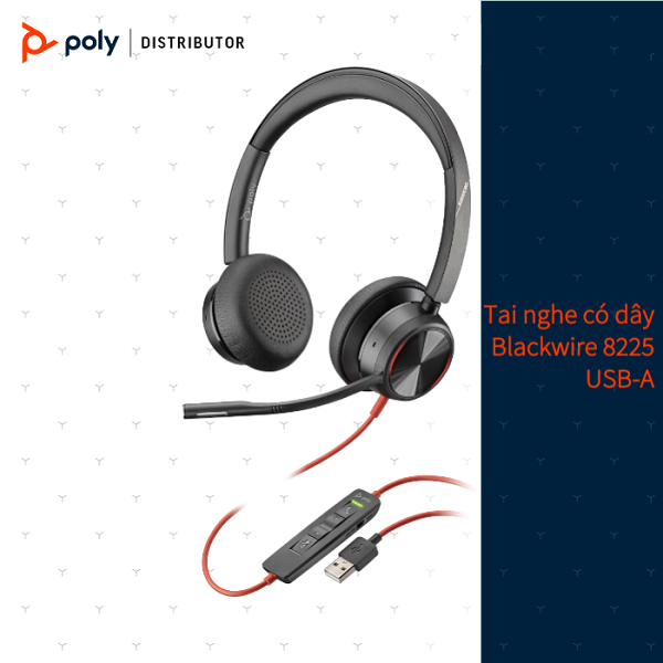 Tai nghe chụp tai có dây tích hợp Mico khử tiếng ồn Plantronics Blackwire 8225 USB Type A/C