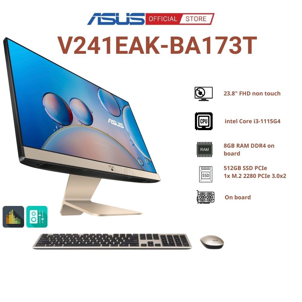 Máy tính All in one Asus V241EAK-BA173T (i3-1115G4/8GD4/512GB-SSD/23.8FHD/CAM/WIFI5/BT5/WL_KB/WL_M/90W/ĐEN/W10SL)