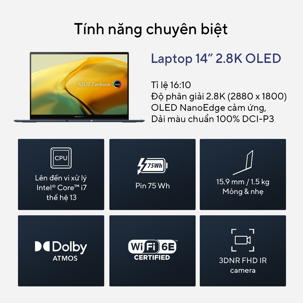 Laptop Asus Zenbook 14 Flip OLED UP3404VA-KN039W (Intel Core I7-1360P | 16GB | 512GB | Intel Iris Plus | 14.0-inch OLED WQXGA+ | Win 11 | Xám)