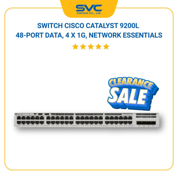 C9200L-48T-4G-E Switch Cisco Catalyst 9200L 48-port data, 4 x 1G, Network Essentials
