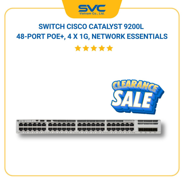 C9200L-48P-4G-E Switch Cisco Catalyst 9200L 48-port PoE+, 4 x 1G, Network Essentials