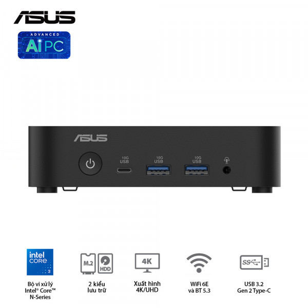 Bộ Mini PC Asus NUC 14 Essential RNUC14MNK97 (NUC14MNK (N97)/1xDDR5-4800/1x M.2 22x80/2242 PCIe Gen3x4 /1x LAN/No-OS) - RNUC14MNK9700000