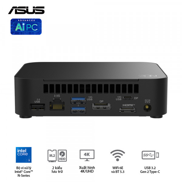 Bộ Mini PC Asus NUC 14 Essential RNUC14MNK97 (NUC14MNK (N97)/1xDDR5-4800/1x M.2 22x80/2242 PCIe Gen3x4 /1x LAN/No-OS) - RNUC14MNK9700000