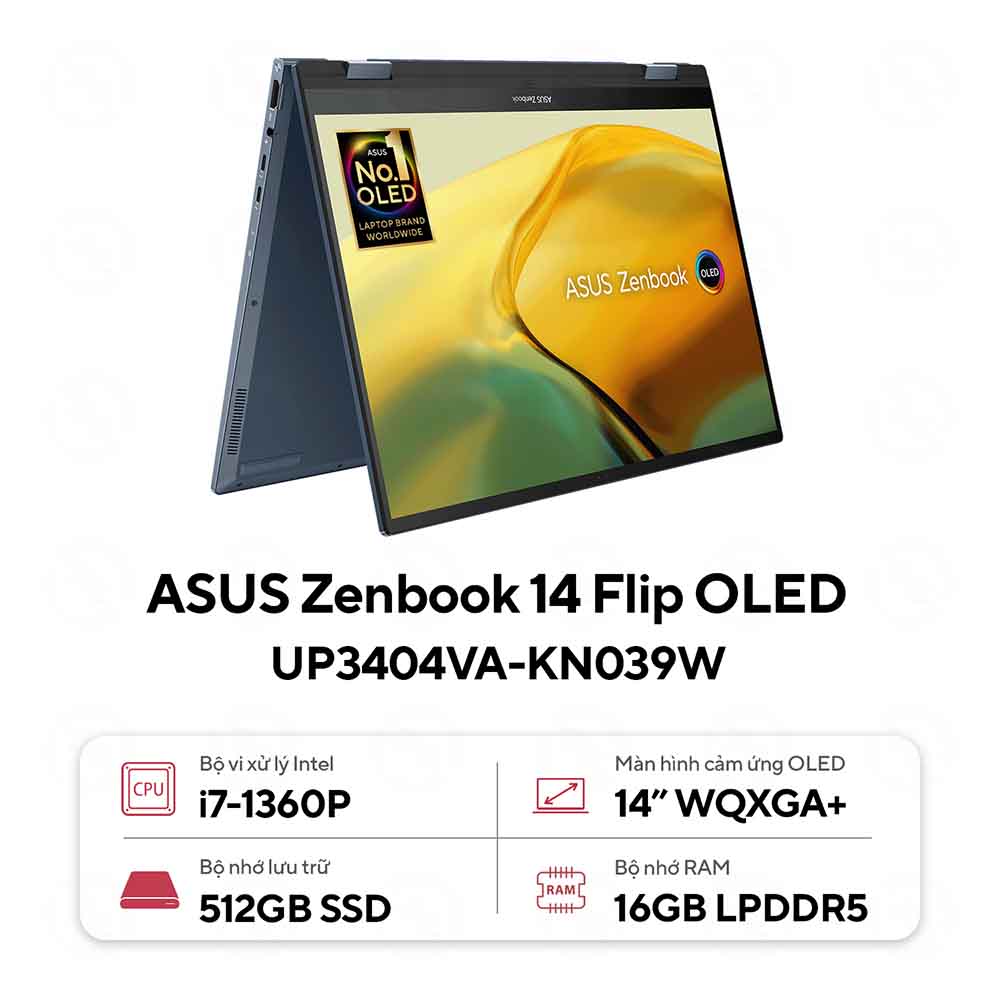 Laptop Asus Zenbook 14 Flip OLED UP3404VA-KN039W (Intel Core I7-1360P | 16GB | 512GB | Intel Iris Plus | 14.0-inch OLED WQXGA+ | Win 11 | Xám)