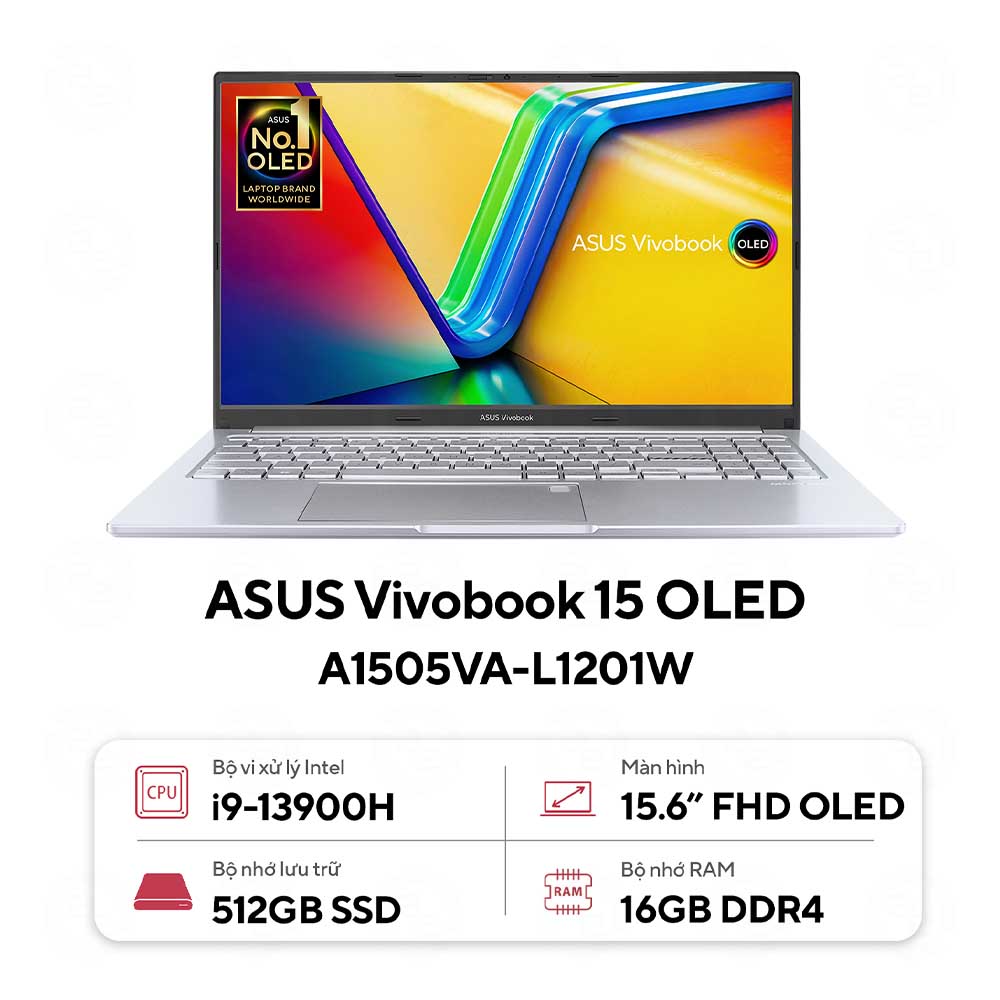 Laptop Asus Vivobook 15 OLED A1505VA-L1201W (Intel Core i9-13900H | 16GB | 512GB | Intel Iris Xe | 15.6 inch FHD | Win 11 | Bạc)