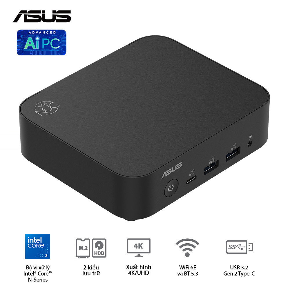 Bộ Mini PC Asus NUC 14 Essential RNUC14MNK97 (NUC14MNK (N97)/1xDDR5-4800/1x M.2 22x80/2242 PCIe Gen3x4 /1x LAN/No-OS) - RNUC14MNK9700000