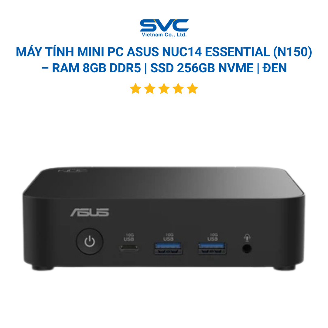 Máy Tính Mini PC ASUS NUC14 Essential (N150) – RAM 8GB DDR5 | SSD 256GB NVMe | WiFi 6E | HDMI+DP | VESA | Không OS | Đen