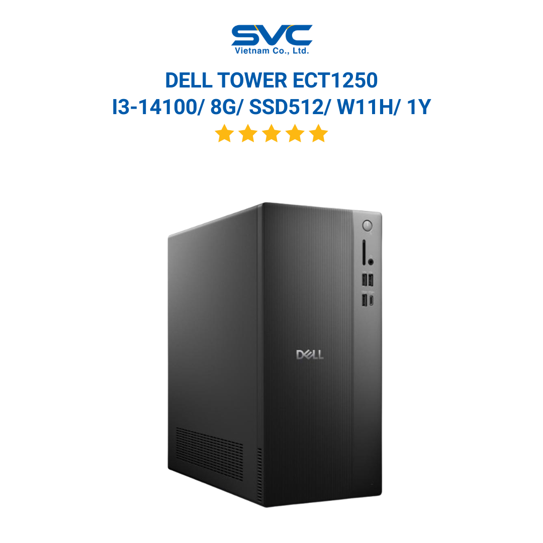 Máy tính để bàn Dell Tower ECT1250, i3-14100/ 8G/ SSD512/ W11H/ 1Y
