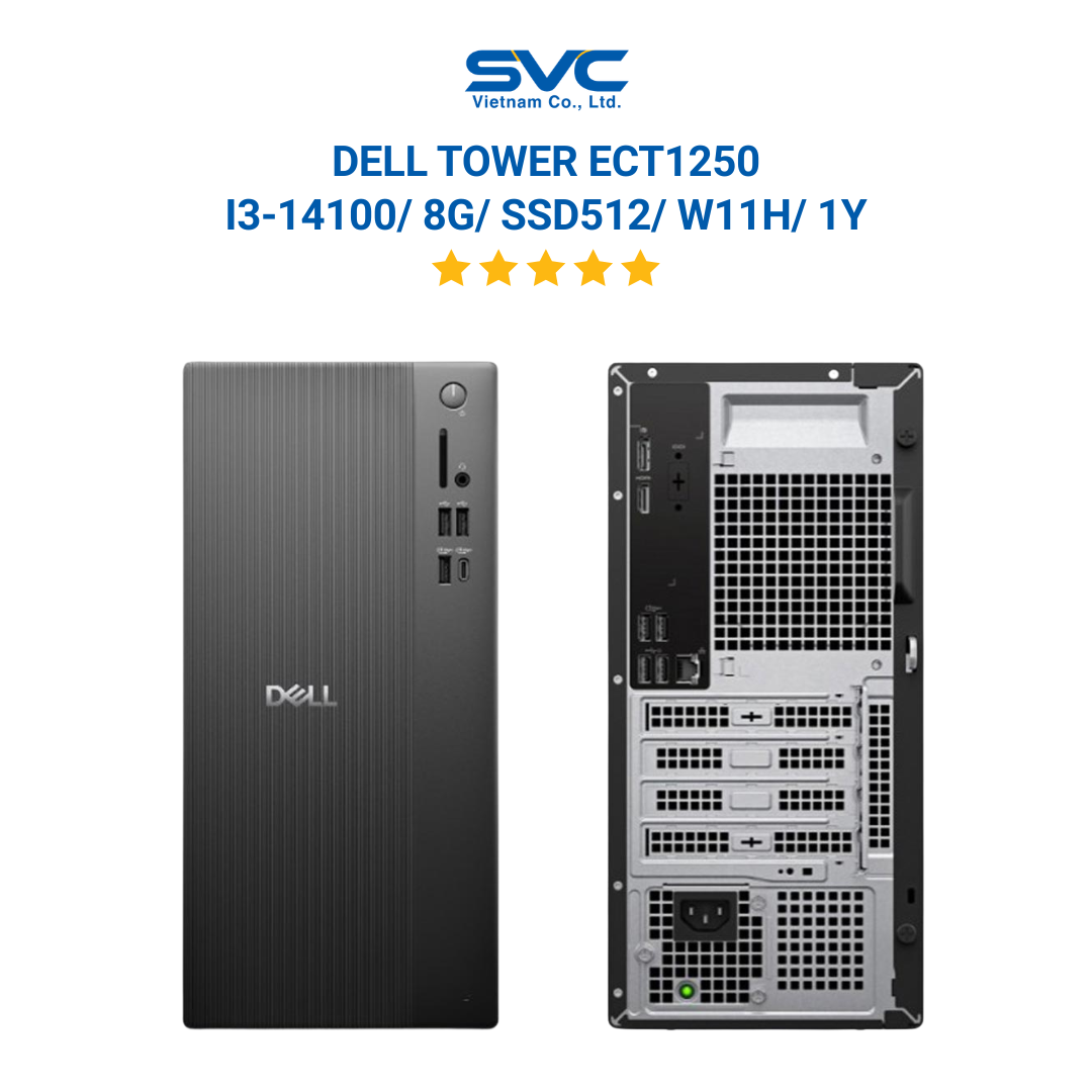 Máy tính để bàn Dell Tower ECT1250, i3-14100/ 8G/ SSD512/ W11H/ 1Y